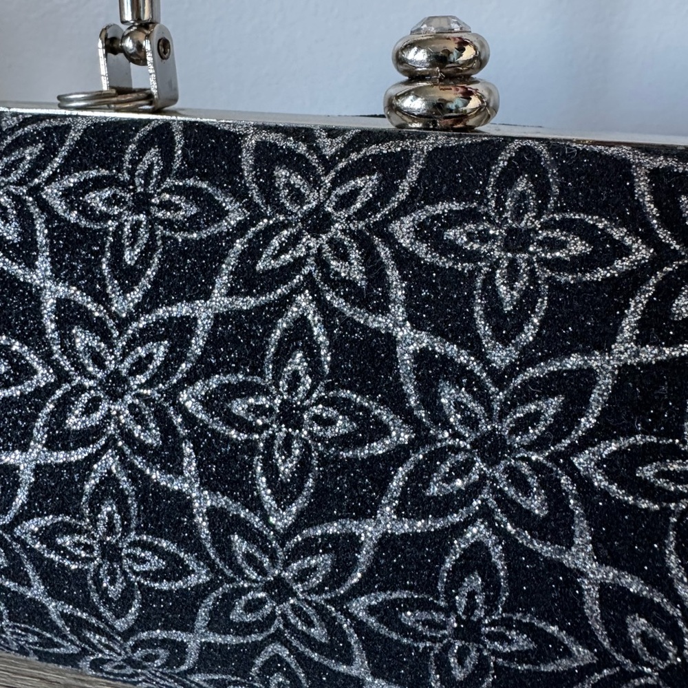 Black Floral Glitter Evening Handbag - Picture 4 of 7